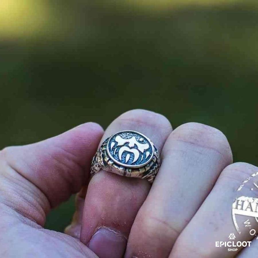 925 silver Odin Ring with Oak Leaves