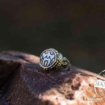 925 silver Odin Ring with Oak Leaves