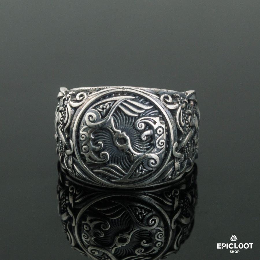 925 silver Raven Ring with Mammen Carving