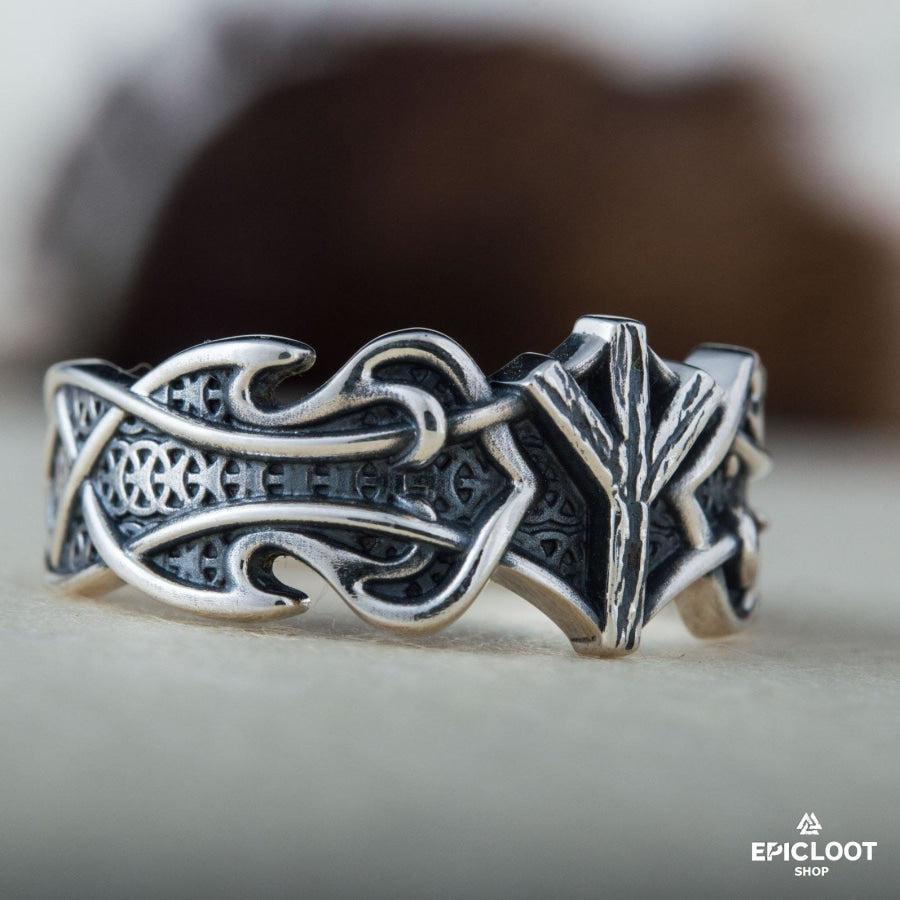 925 silver Ring with Algiz Rune