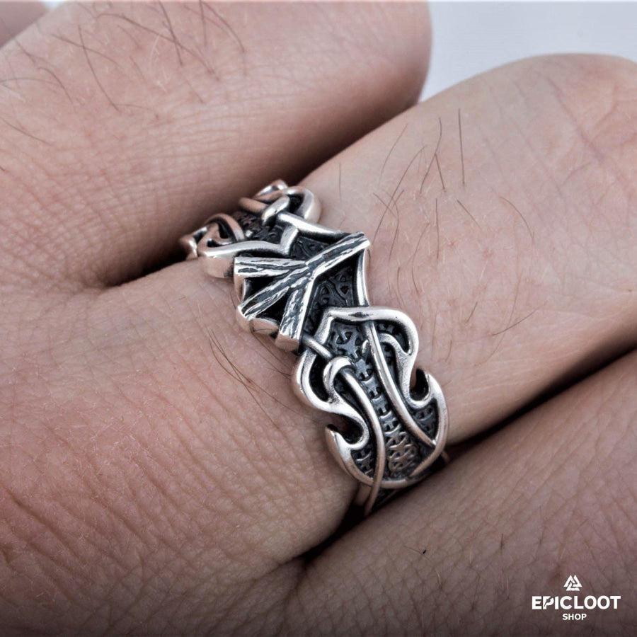 925 silver Ring with Algiz Rune