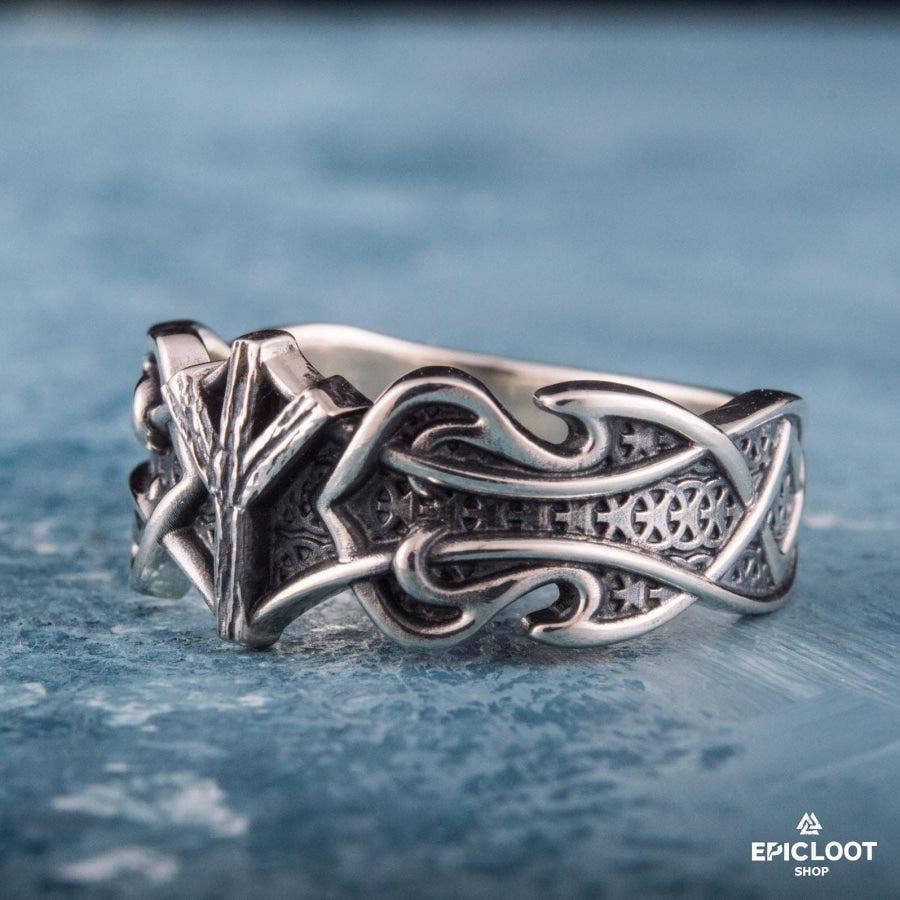 925 silver Ring with Algiz Rune