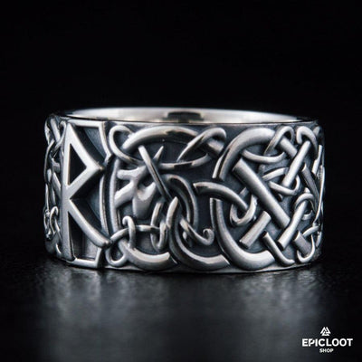 925er-Silber-Ring mit Raido-Rune und nordischer Gravur