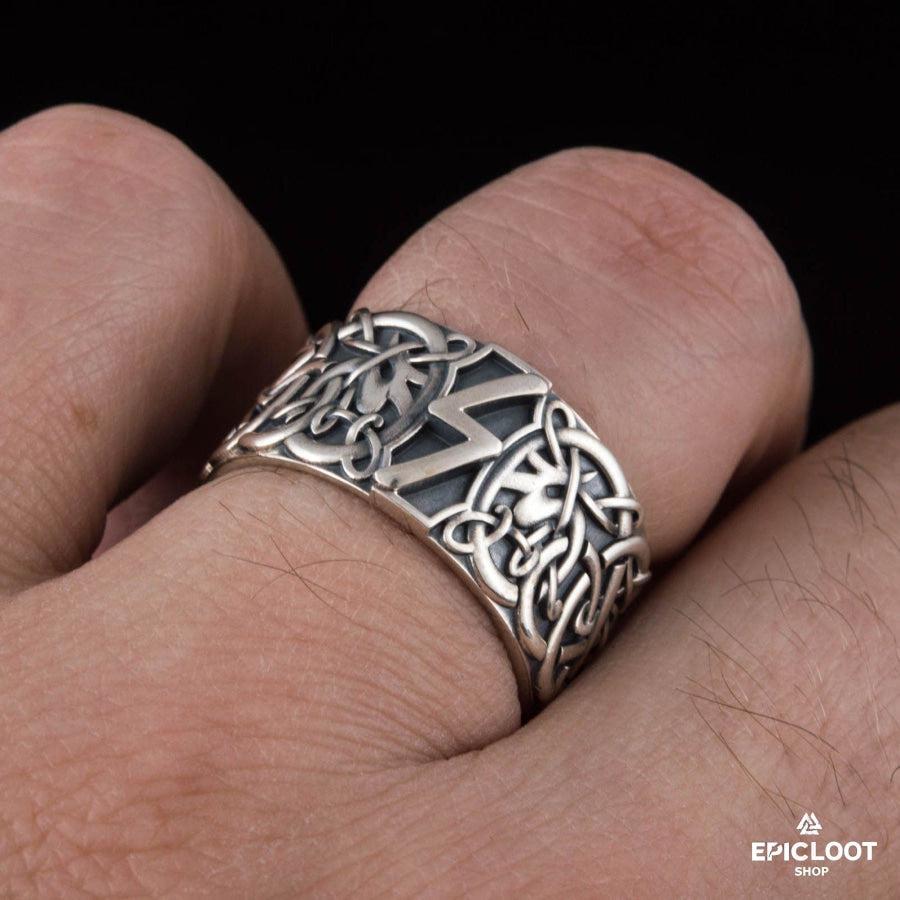 925 silver Ring with Sowelu Rune Nordic Carving