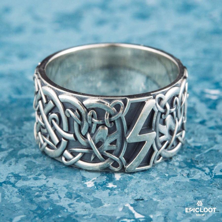 925 silver Ring with Sowelu Rune Nordic Carving