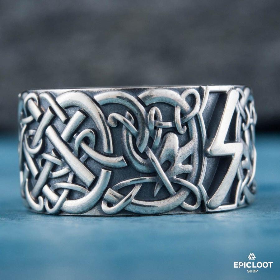 925 silver Ring with Sowelu Rune Nordic Carving