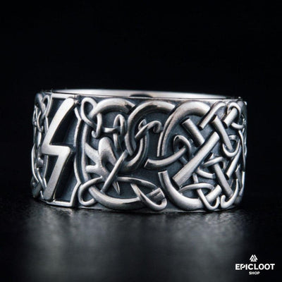 925er Silberring mit Sowelu-Rune, nordischer Gravur