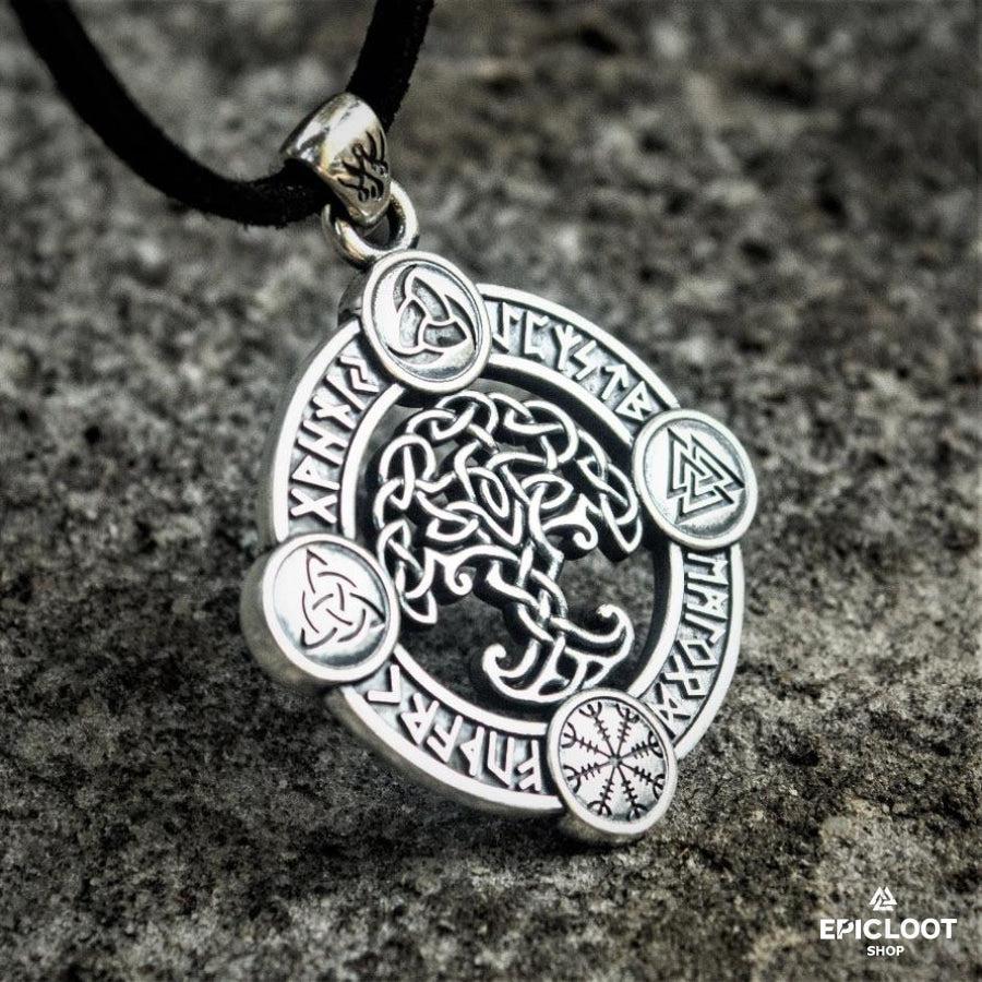 925 Silver Runic Yggdrasil Pendant with Norse Symbols