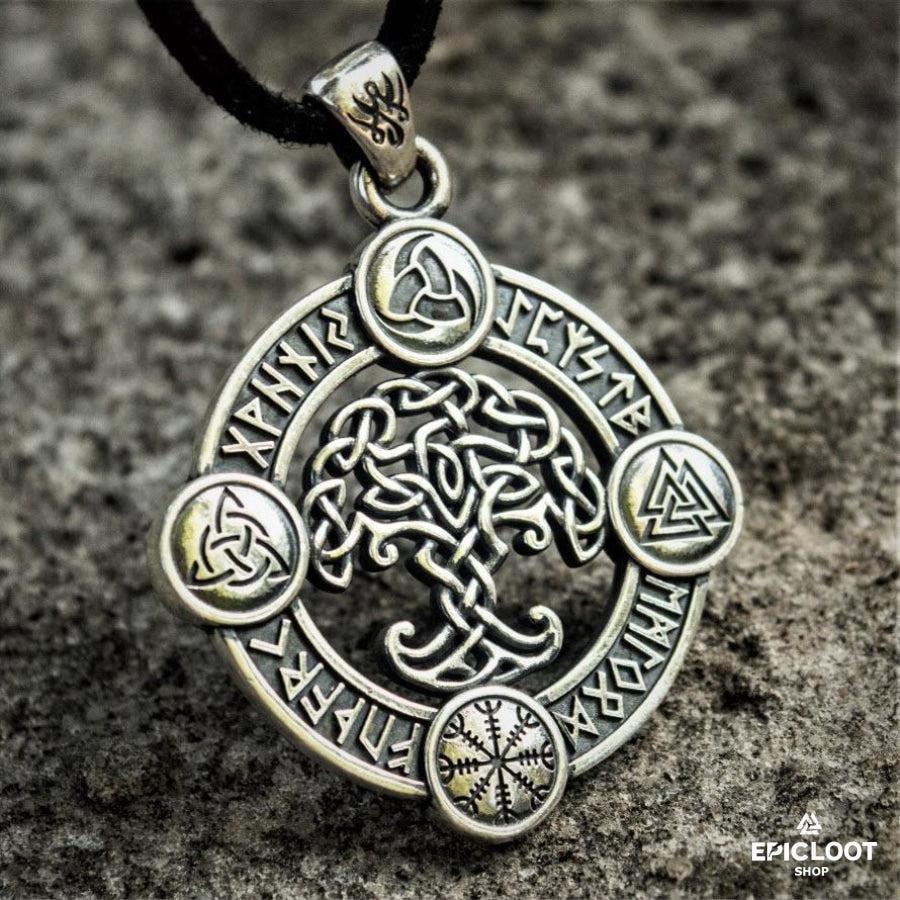925 Silver Runic Yggdrasil Pendant with Norse Symbols