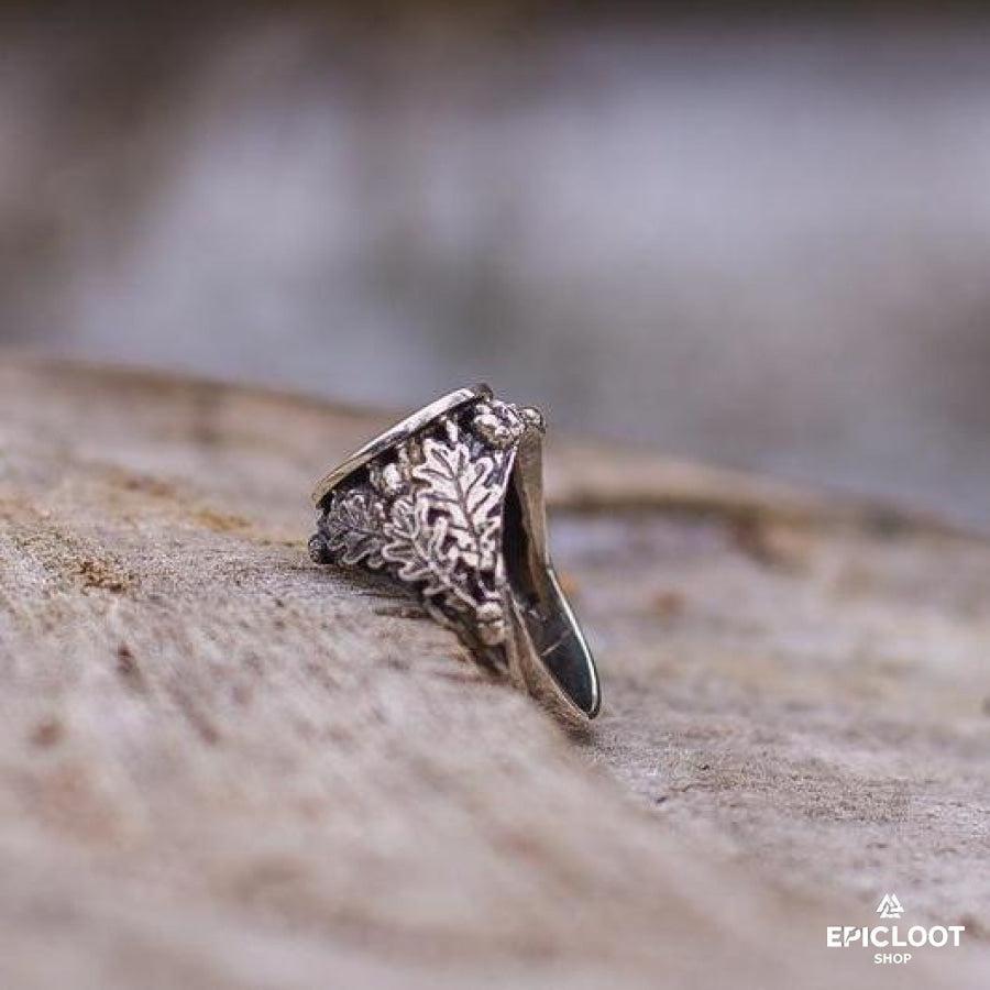 925 Silver Sleipnir Ring with Oak Leaves