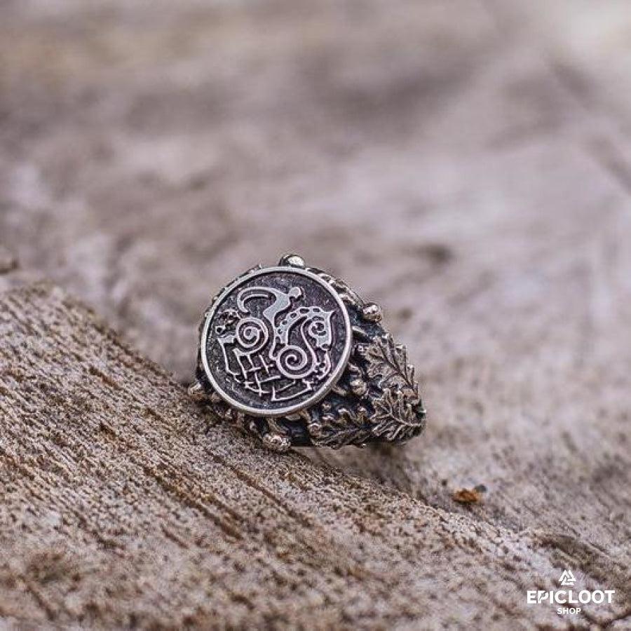 925 Silver Sleipnir Ring with Oak Leaves
