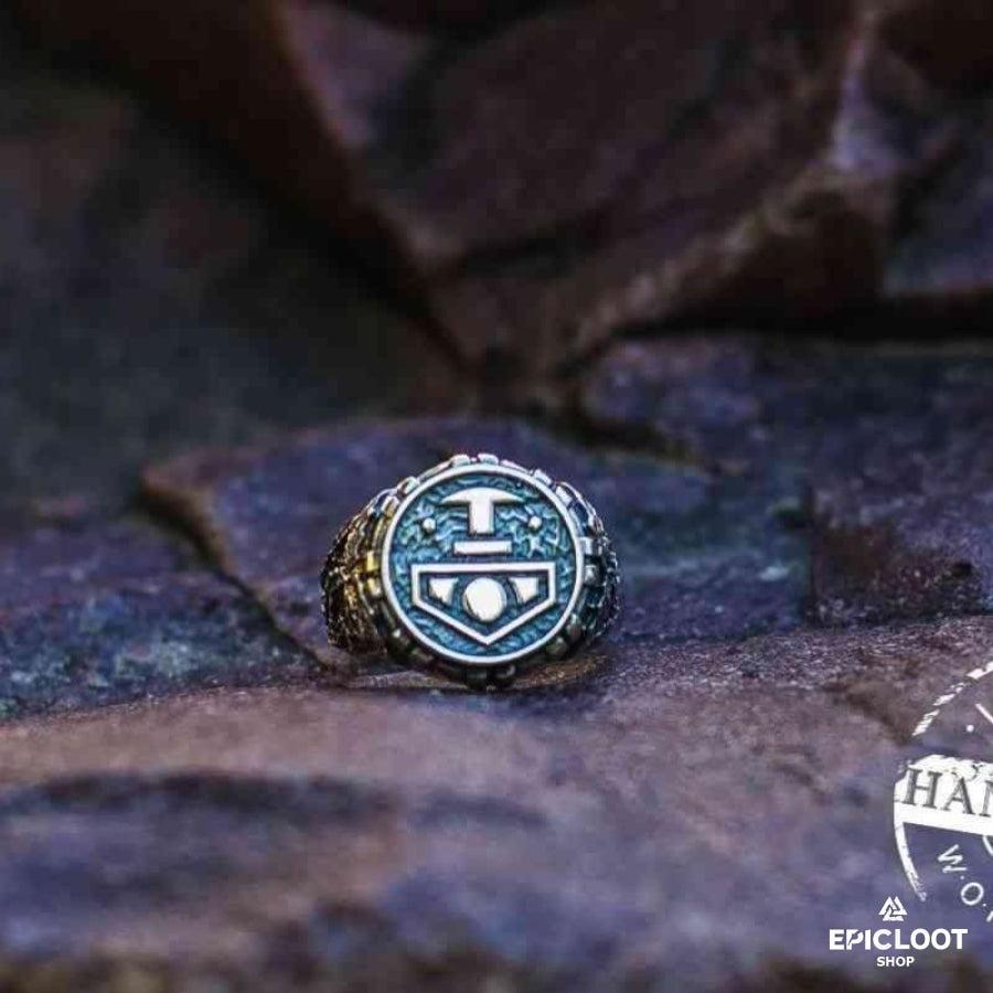 925 silver Thor's Hammer Ring with Oak Leaves