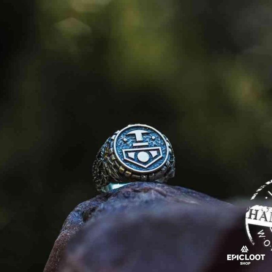 925 silver Thor's Hammer Ring with Oak Leaves