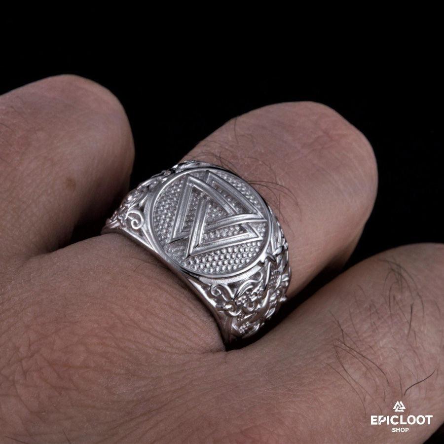 925 silver Valknut Ring Rhodium Plated