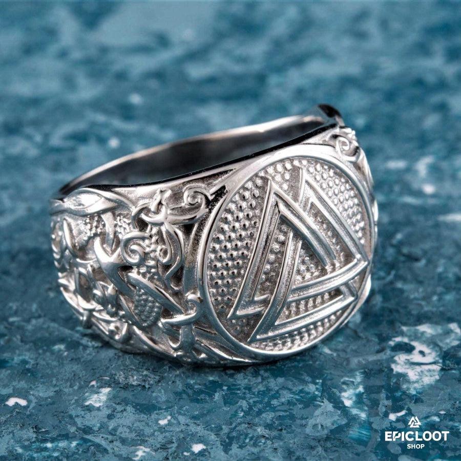 925 silver Valknut Ring Rhodium Plated