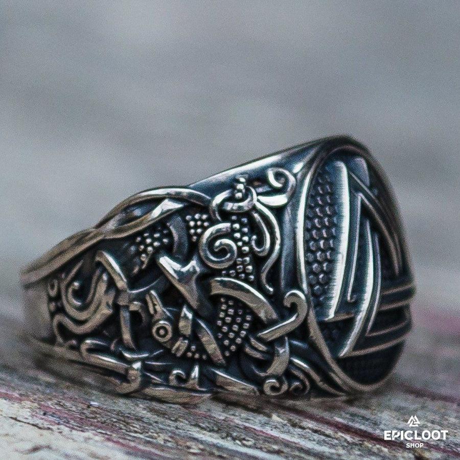 925 silver Valknut Ring with Mammen Carving