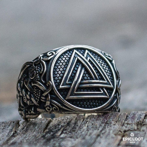 925 silver Valknut Ring with Mammen Carving