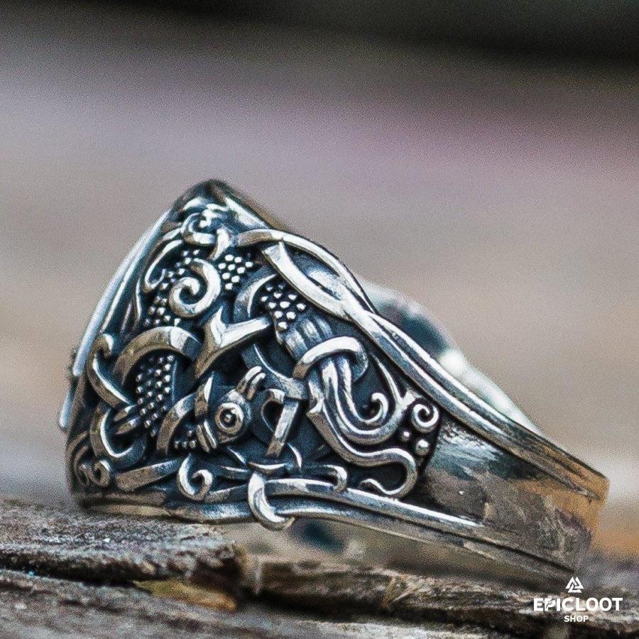 925 silver Valknut Ring with Mammen Carving