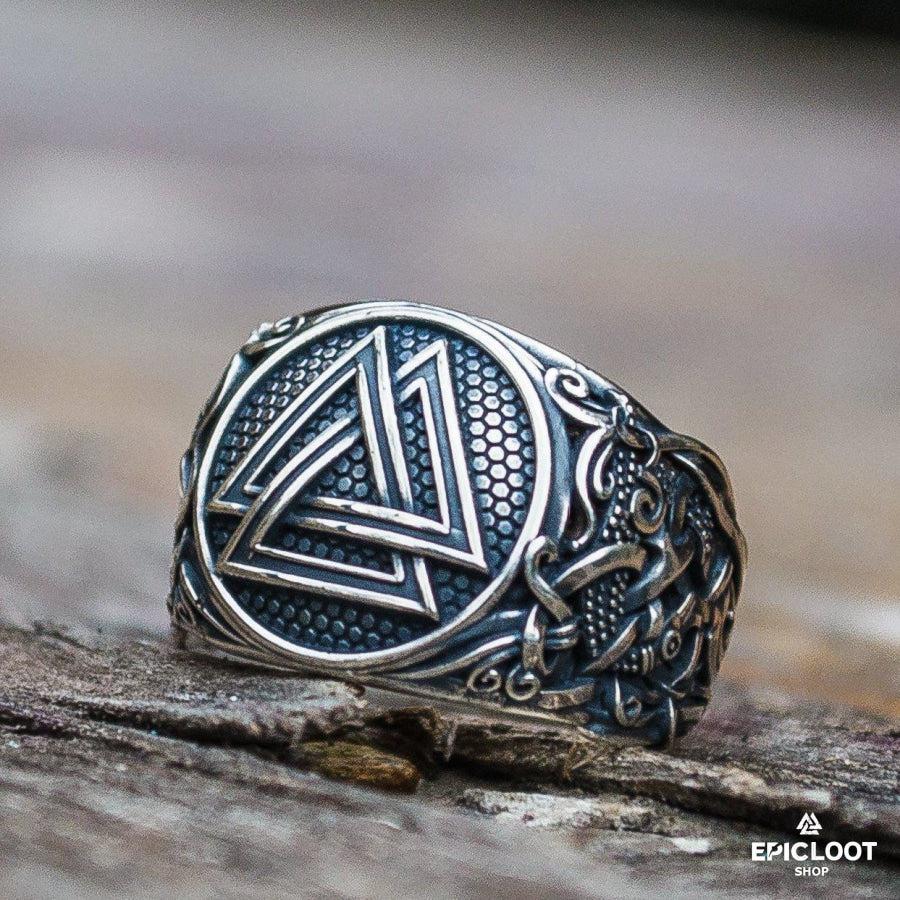 925 silver Valknut Ring with Mammen Carving