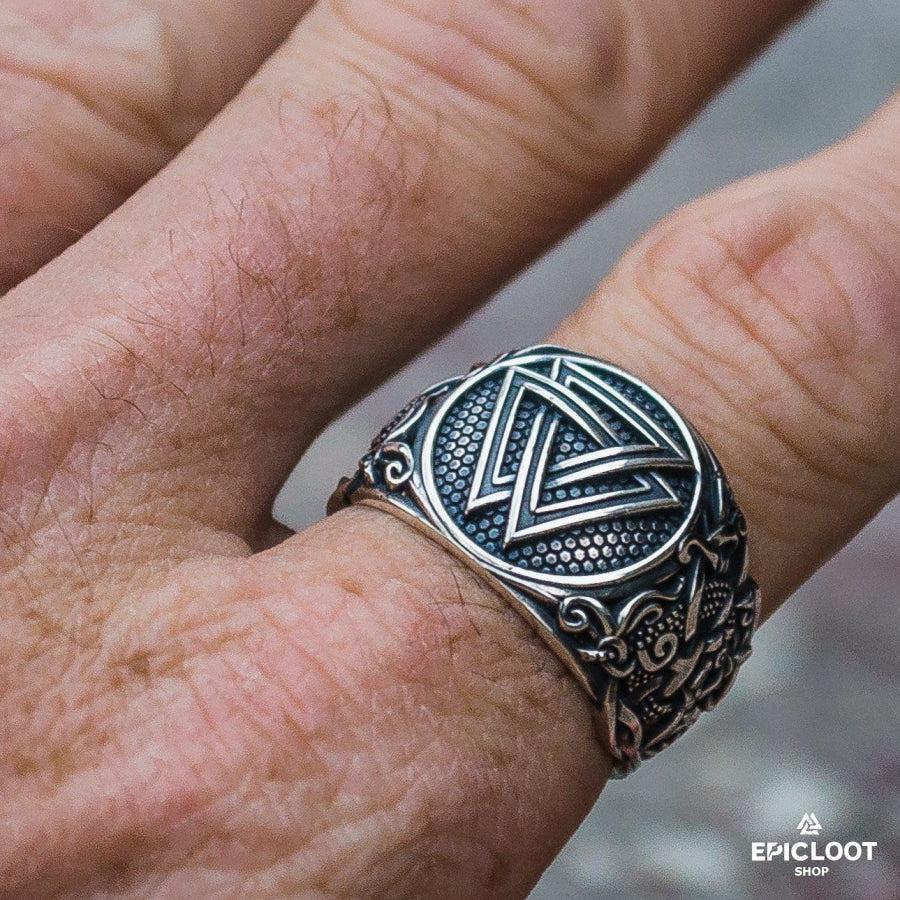 925 silver Valknut Ring with Mammen Carving