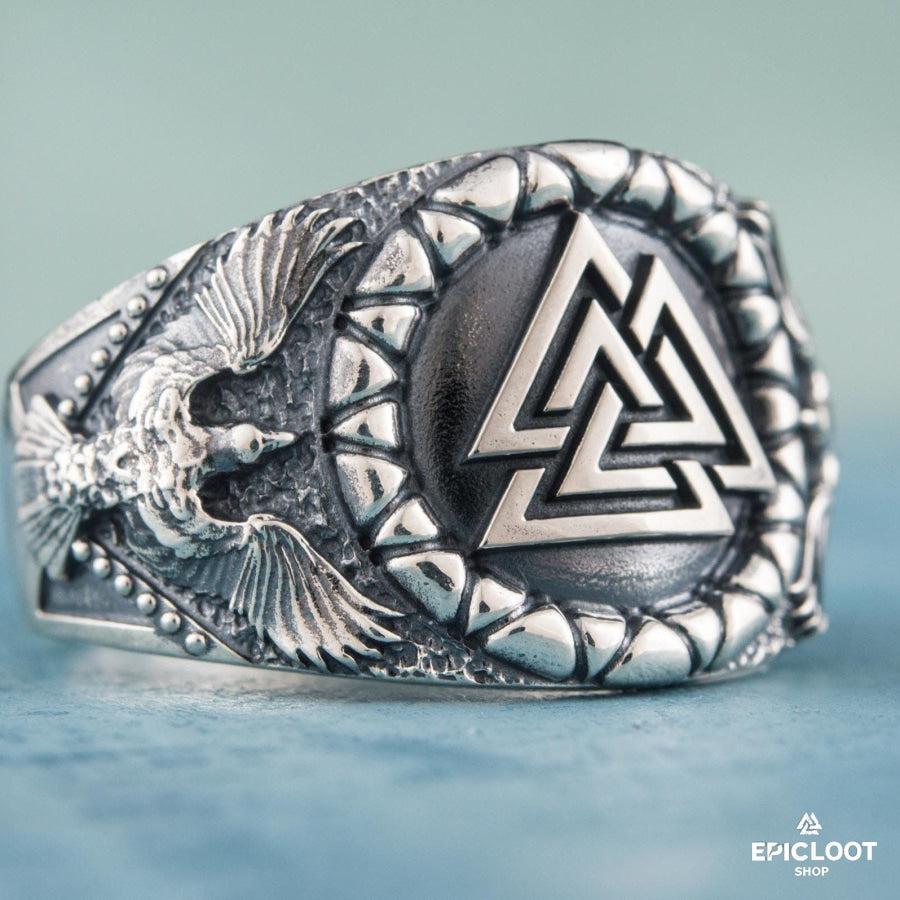 925 silver Valknut Symbol Raven Style