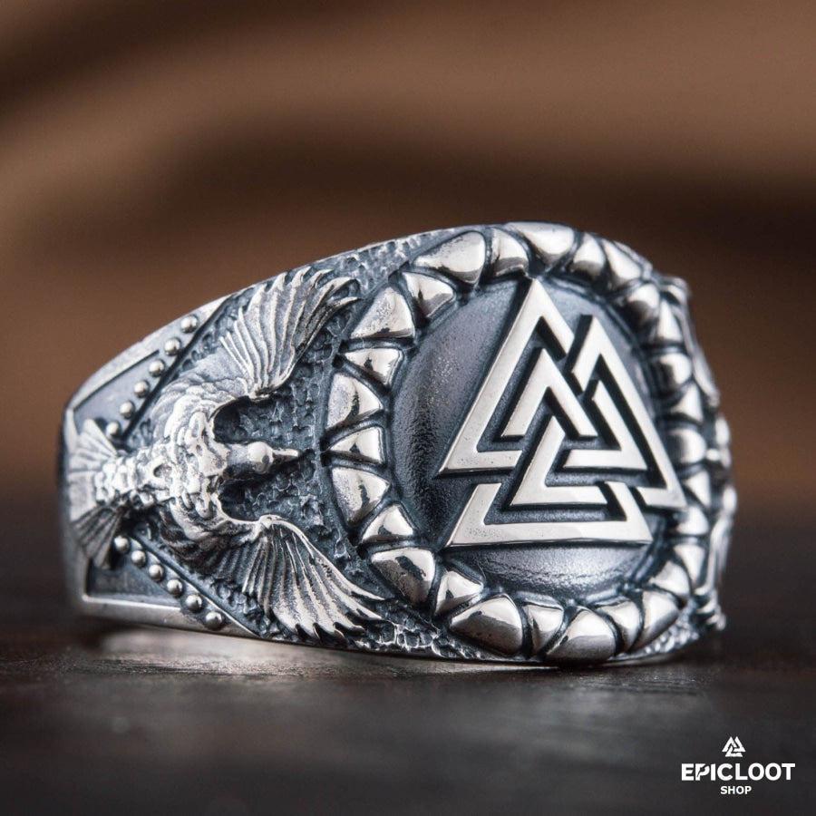 925 silver Valknut Symbol Raven Style
