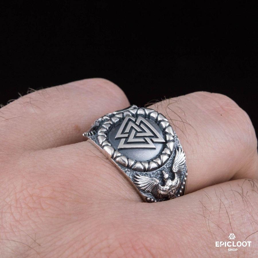 925 silver Valknut Symbol Raven Style