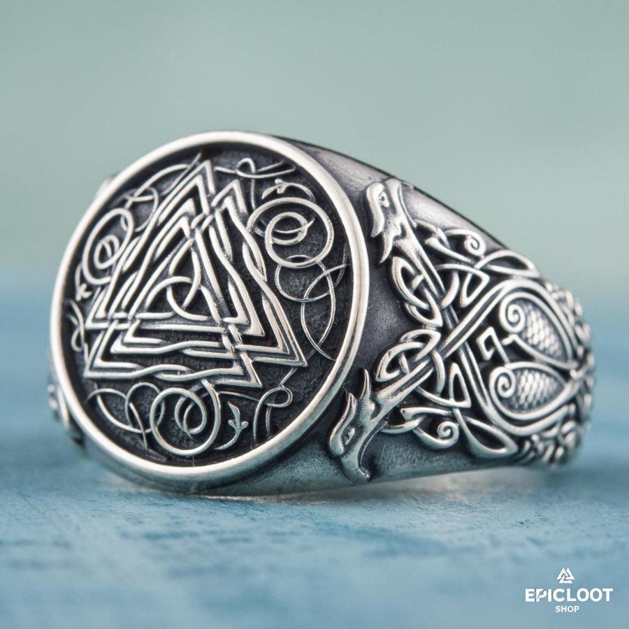 925 silver Valknut Symbol Ring Nordic Carving