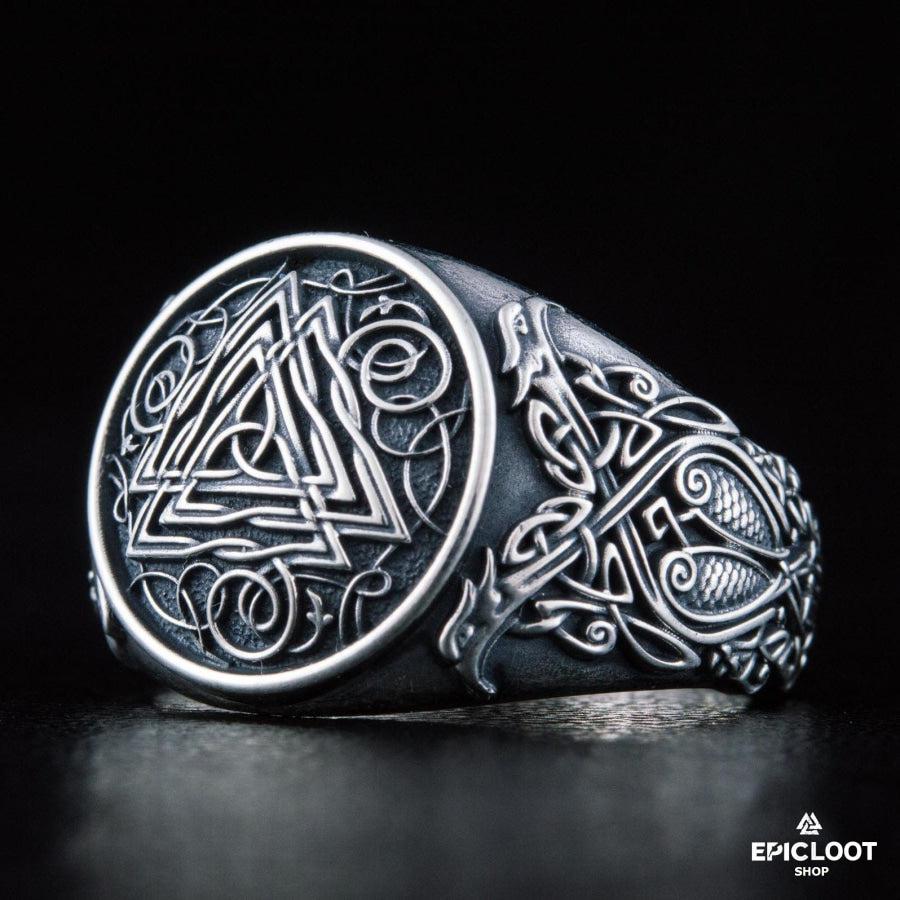 925 silver Valknut Symbol Ring Nordic Carving