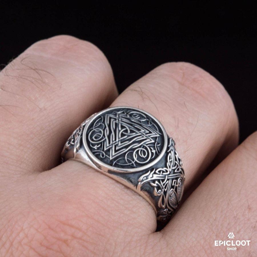 925 silver Valknut Symbol Ring Nordic Carving