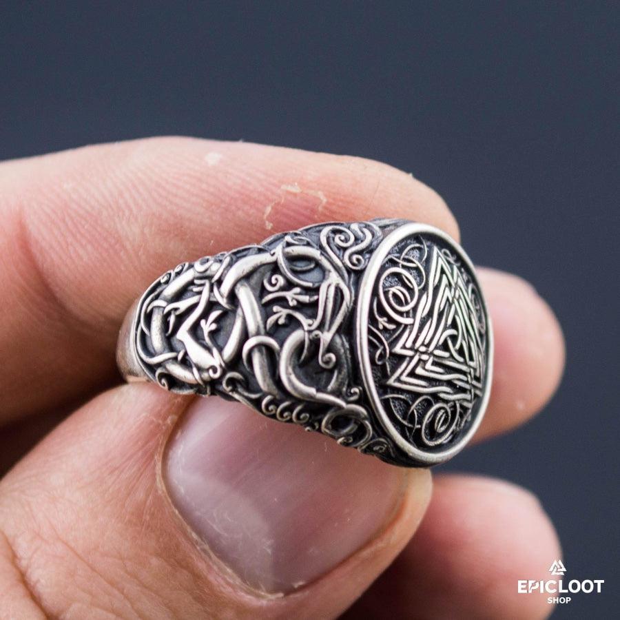 925 silver Valknut Symbol Ring Urnes Style