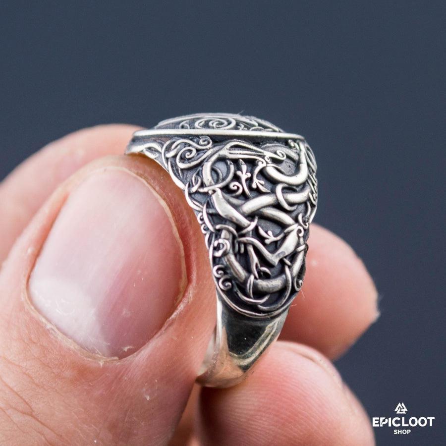 925 silver Valknut Symbol Ring Urnes Style
