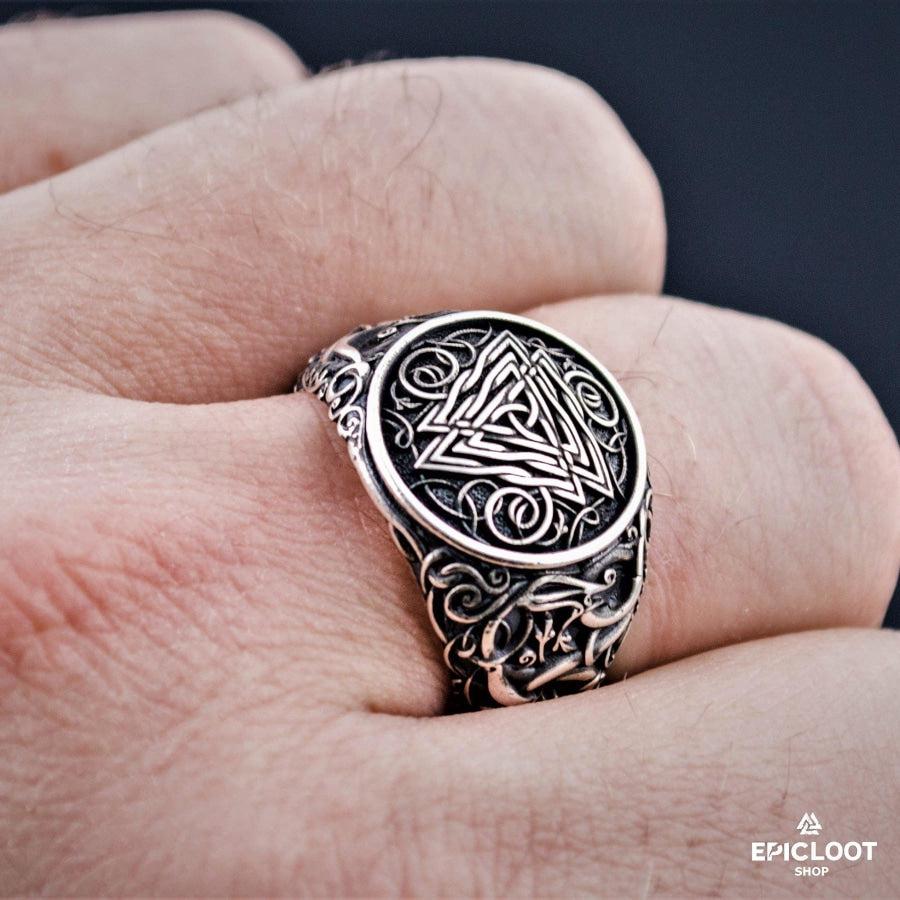 925 silver Valknut Symbol Ring Urnes Style
