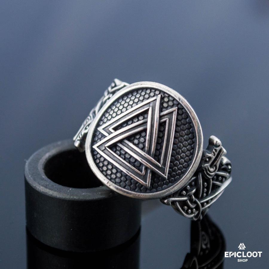 925 silver Valknut Symbol Ring Wolf Design