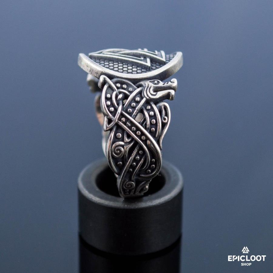 925 silver Valknut Symbol Ring Wolf Design
