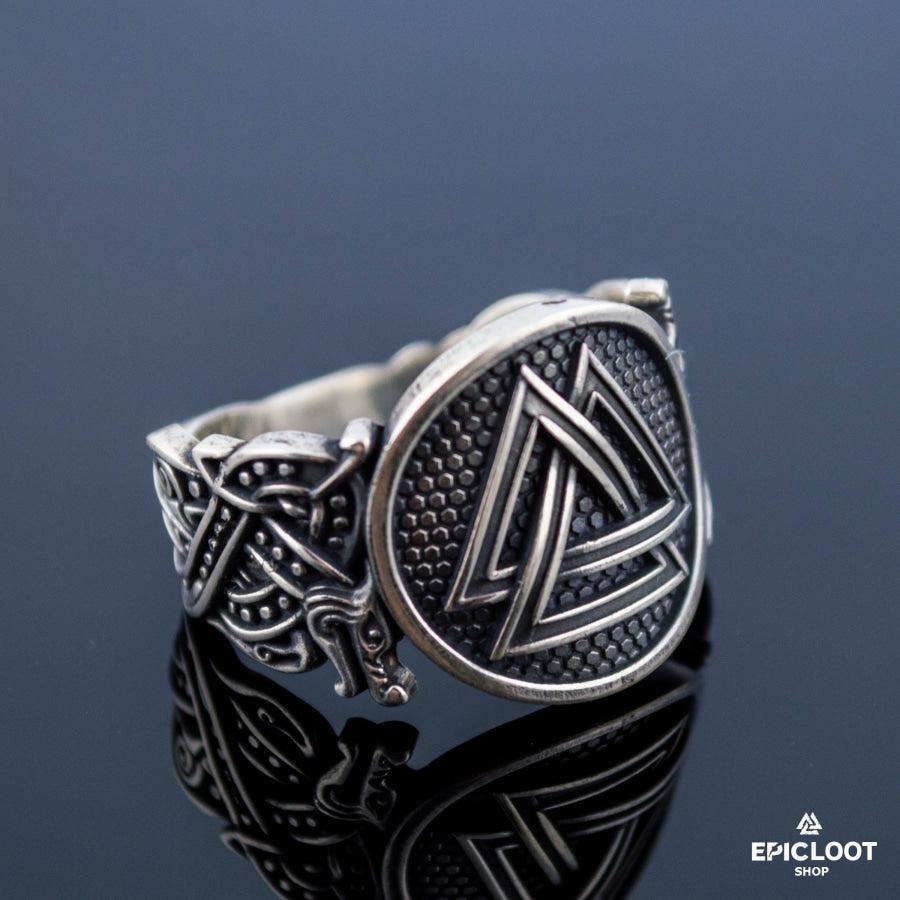 925 silver Valknut Symbol Ring Wolf Design