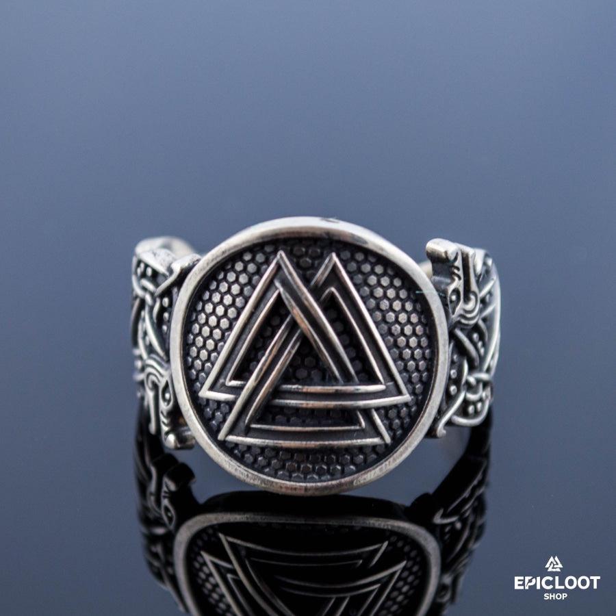 925 silver Valknut Symbol Ring Wolf Design