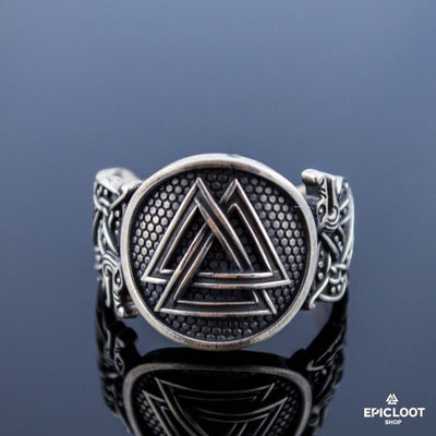 925 silver Valknut Symbol Ring Wolf Design