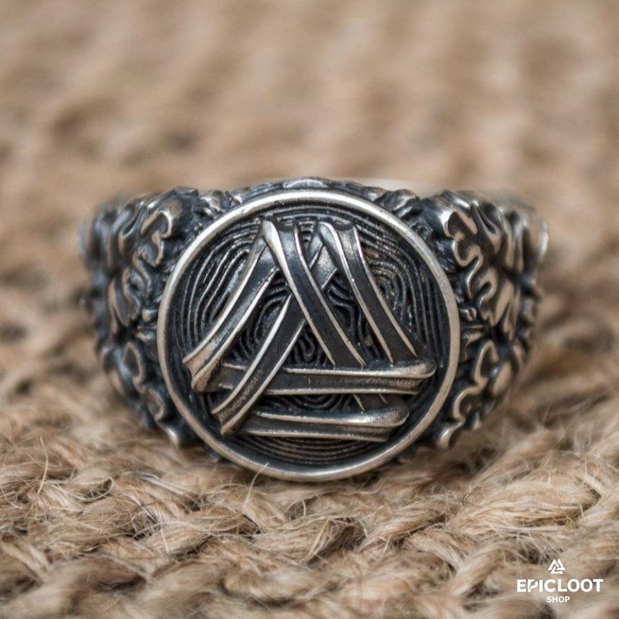 925 silver Valknut Symbol with Oak Leaves and Acorns
