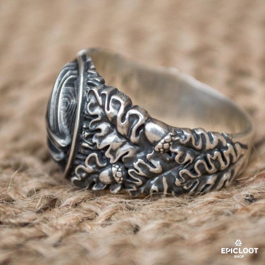 925 silver Valknut Symbol with Oak Leaves and Acorns