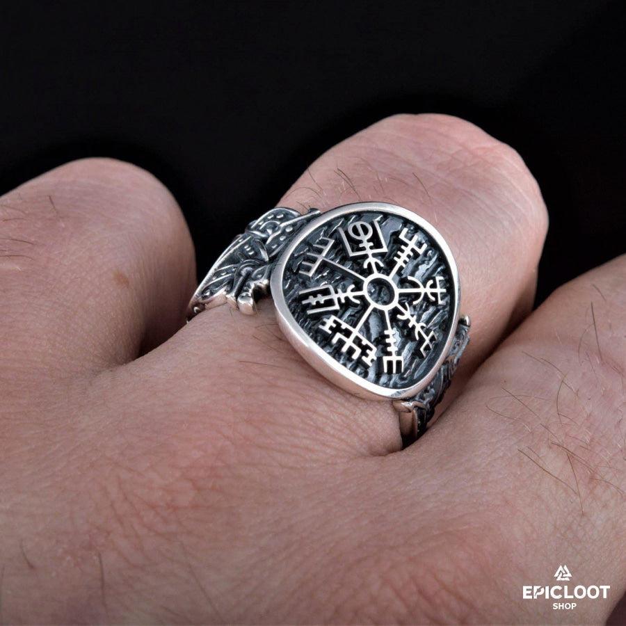 925 silver Vegvisir Ring Wolf Design