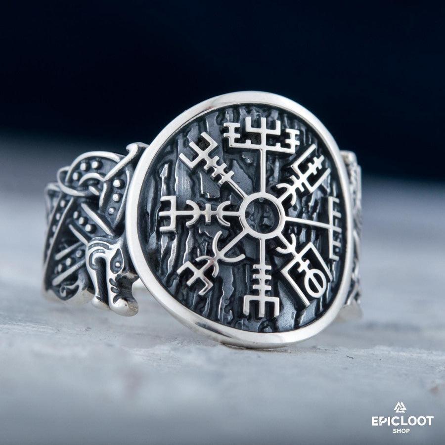 925 silver Vegvisir Ring Wolf Design