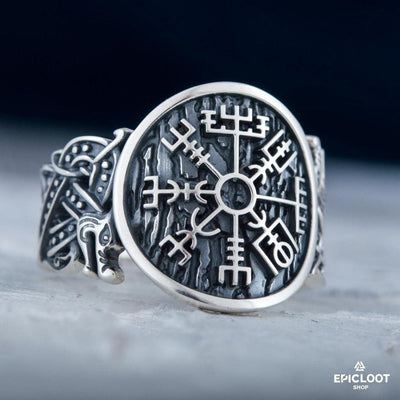 925 silver Vegvisir Ring Wolf Design