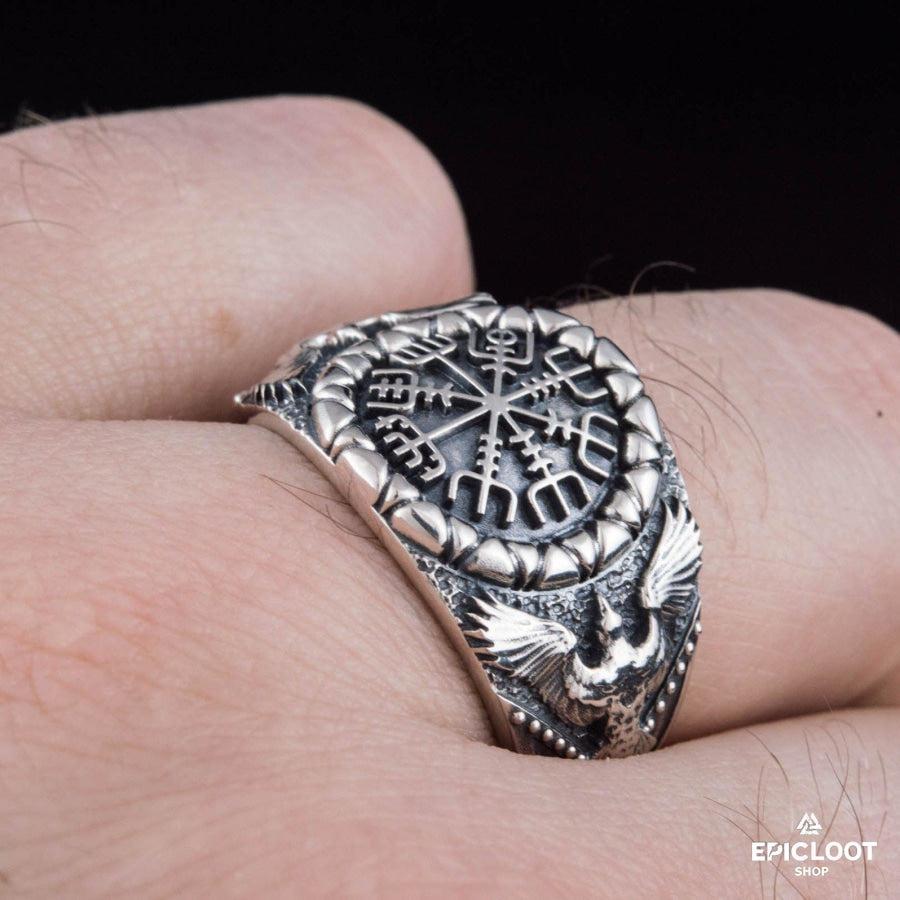 925 silver Vegvisir Symbol Raven Design