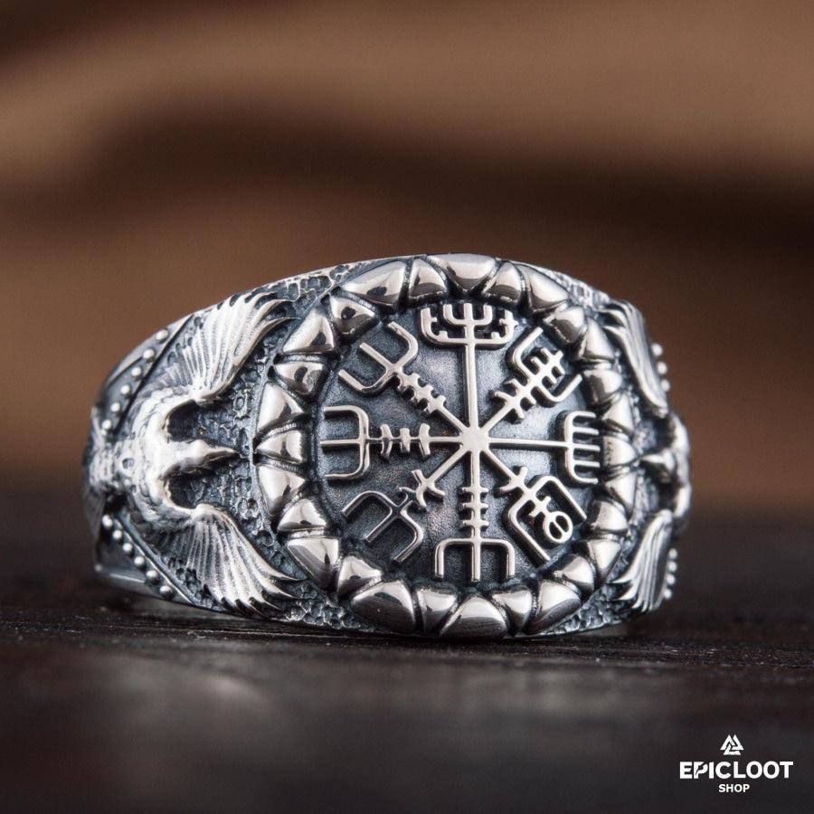 925 silver Vegvisir Symbol Raven Design