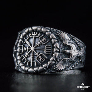 925 silver Vegvisir Symbol Raven Ring