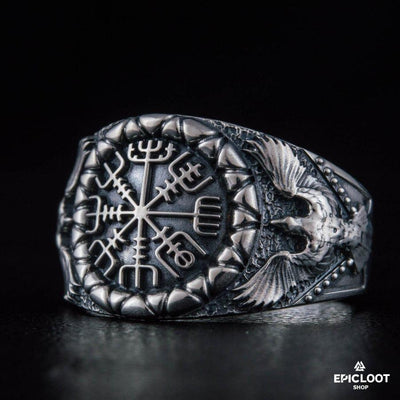 925 silver Vegvisir Symbol Raven Ring