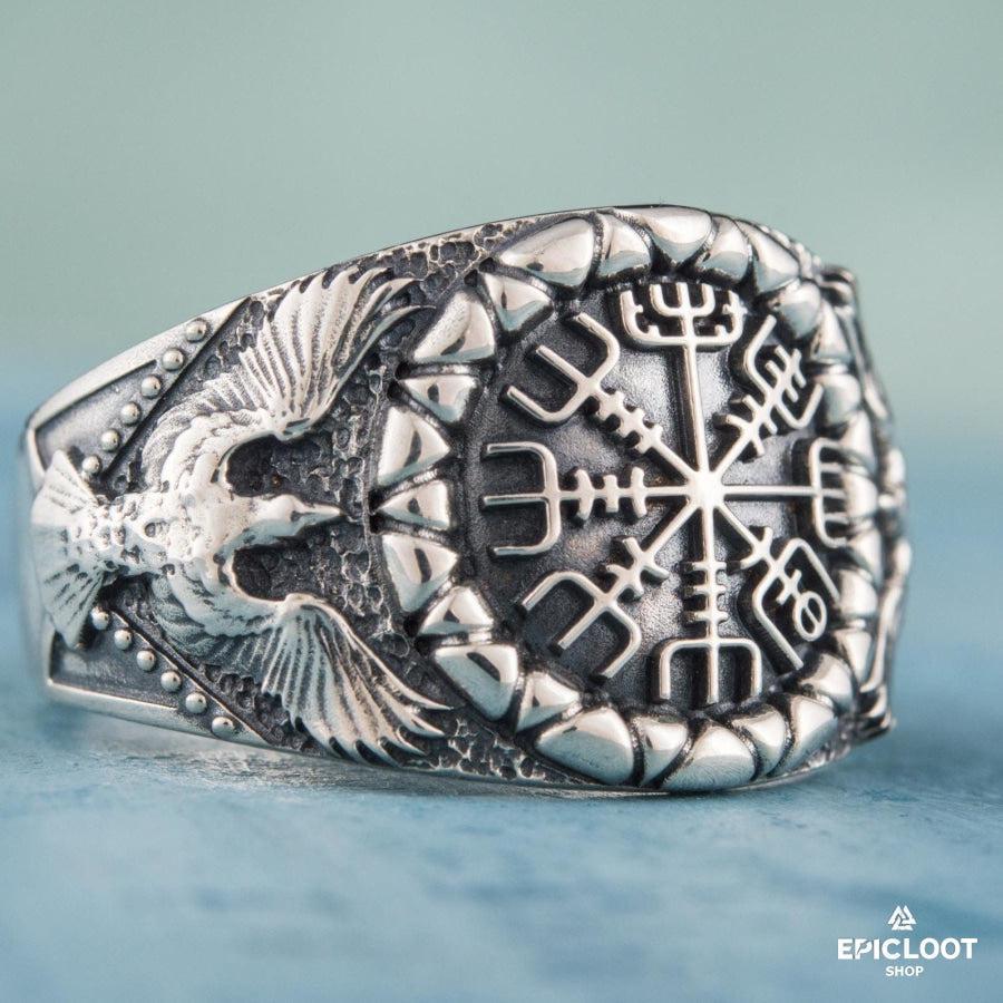 925 silver Vegvisir Symbol Raven Design