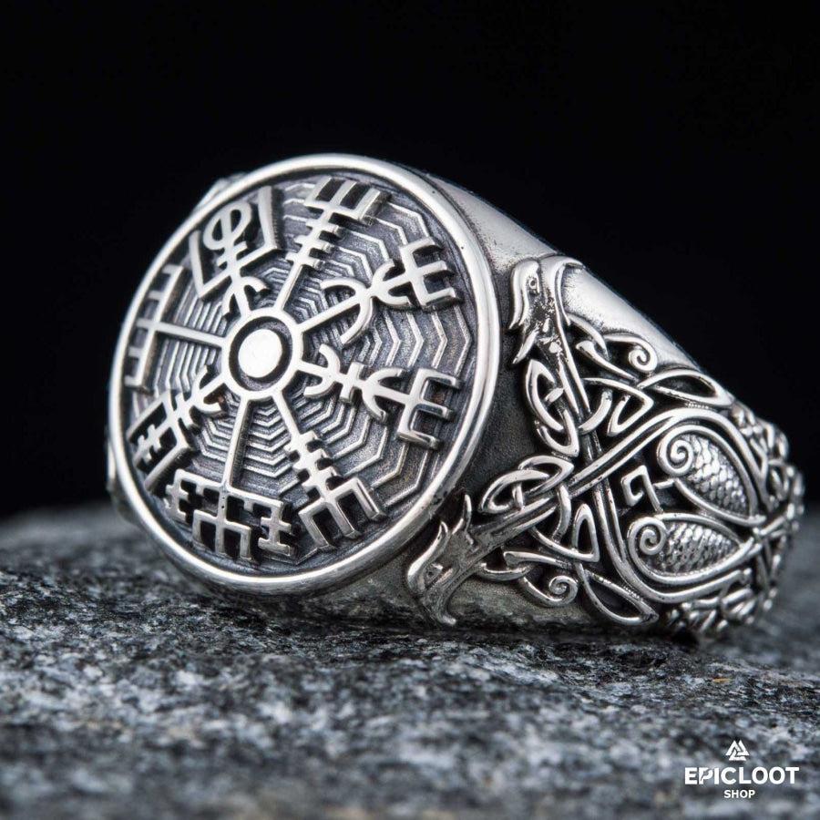 925 silver Vegvisir Symbol Ring Nordic Carving