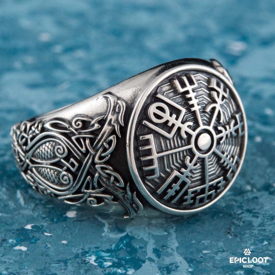 925 silver Vegvisir Symbol Ring Nordic Carving